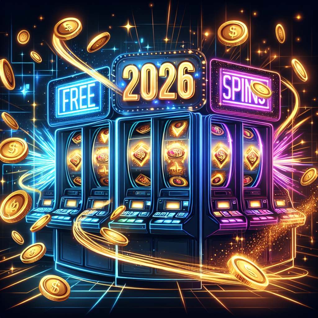 Kultaiset kolikot ja kasinopelit digitaalisessa ympäristössä, jossa näkyy ilmaiskierrosten symboleja ja 2026 vuosiluku